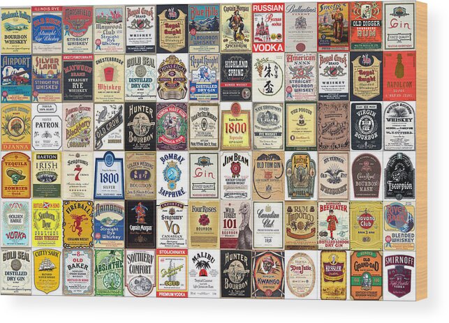 Liquor Labels Wood Print featuring the digital art Liquor Label Art by Pheasant Run Gallery