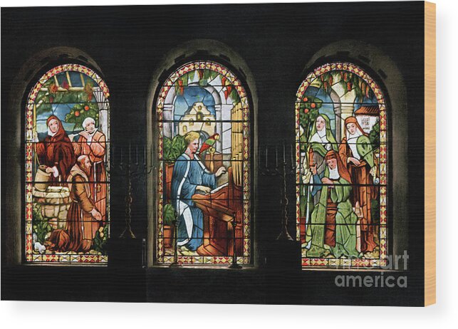 Stained Glass Wood Print featuring the photograph Mission Inn - St Cecilia Windows - Riverside CA by Sad Hill - Bizarre Los Angeles Archive