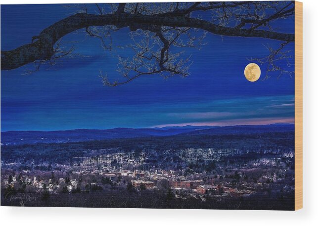 Tully Pond Wood Print featuring the photograph Moon Over Athol, Massachusetts by Mitchell R Grosky