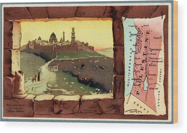 Palestine Wood Print featuring the photograph Palestine Map from 1889 advertising card by Phil Cardamone