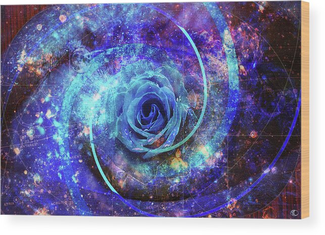 Blue Rose Wood Print featuring the digital art Rosa Azul by Kenneth Armand Johnson