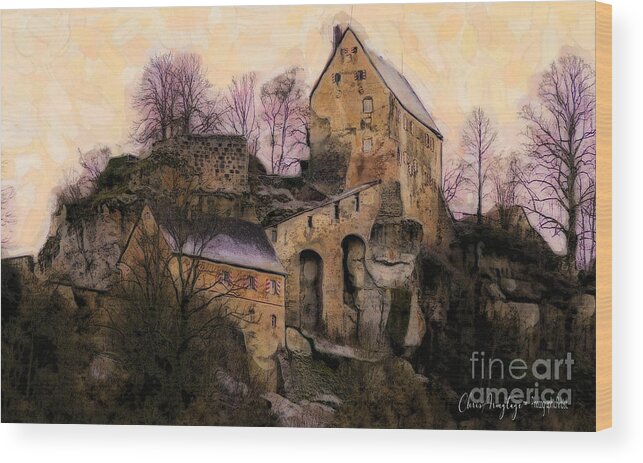 Landscape Wood Print featuring the painting Ruined Castle by Chris Armytage