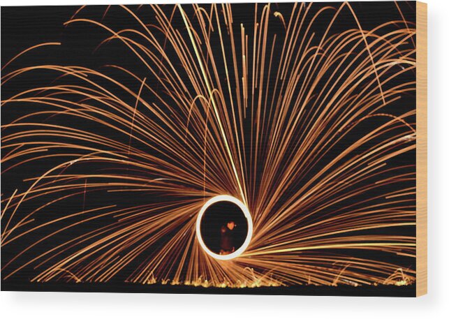 Light Painting Wood Print featuring the photograph Spinning Fire by Rich Byham Images