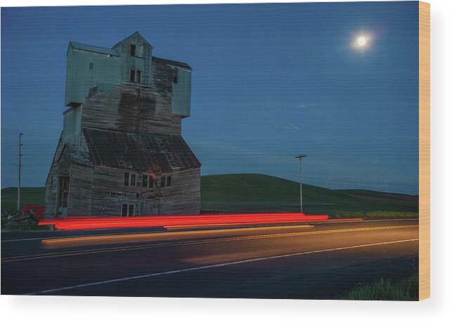Outdoors Wood Print featuring the photograph Hiway Elevator and Moon #1 by Doug Davidson
