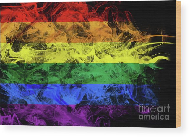 Rainbow Flag Wood Print featuring the photograph Smokey Rainbow Flag #1 by Benny Marty