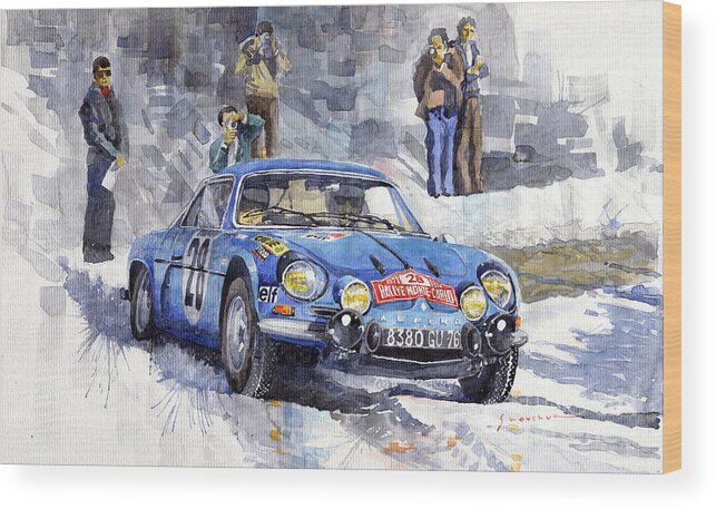 Shevchukart Wood Print featuring the painting 1971 Rallye Monte Carlo Alpine Renault A110 1600 Andersson Stone Winner by Yuriy Shevchuk