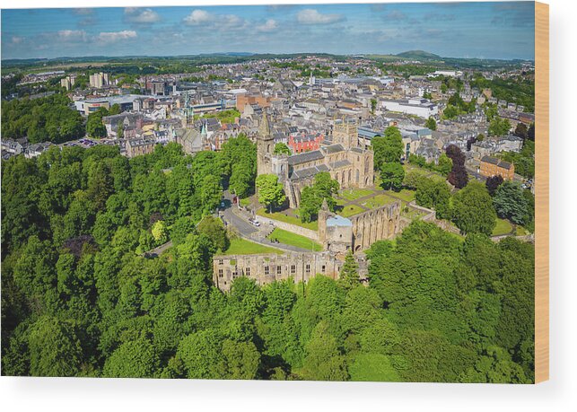 Dunfermline Wood Print featuring the photograph Aerial view from drone of Pittencrieff Park in Dunfermline, Fife, Scotland #2 by Brunswick Digital