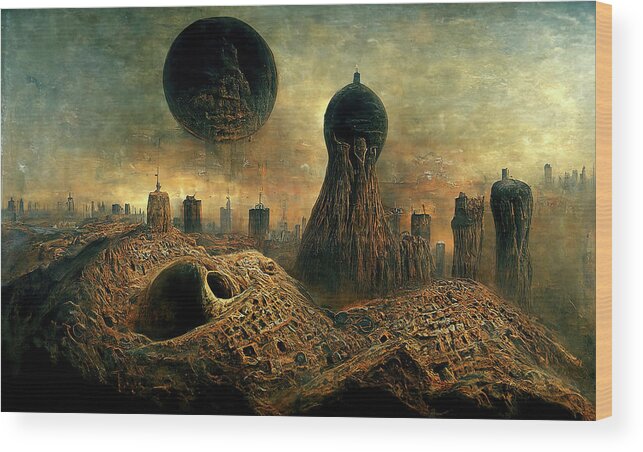 Alien Wood Print featuring the painting Alien City, 04 by AM FineArtPrints
