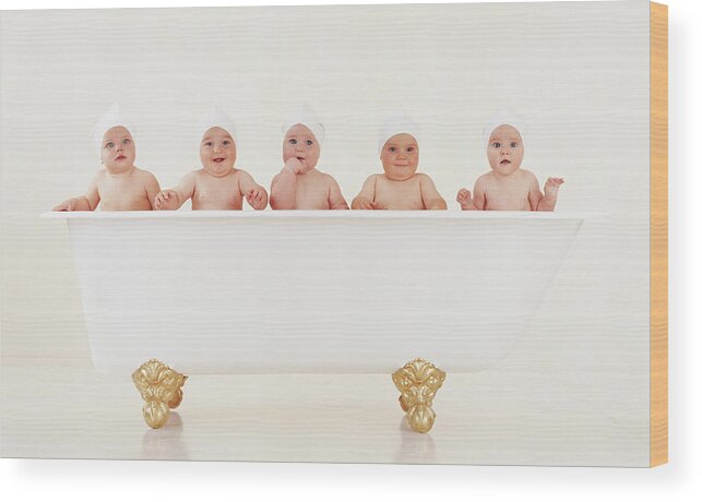 Bathrub Wood Print featuring the photograph Bathtub Babies by Anne Geddes