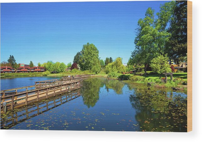 Alex Lyubar Wood Print featuring the photograph Beautiful lake at the Residential District by Alex Lyubar