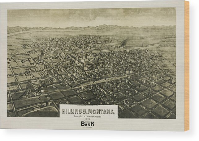 Billings Wood Print featuring the photograph Billings Montana Antique Map Birds Eye View 1904 by Carol Japp