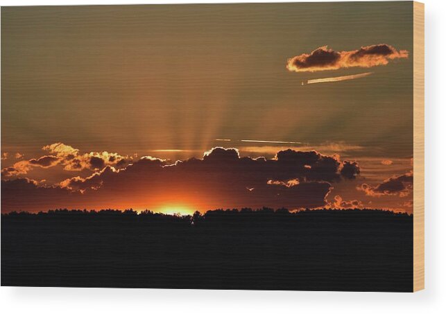 Crepuscular Wood Print featuring the photograph Crepuscular rays at sunset by Monika Salvan