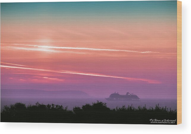 Ship Wood Print featuring the photograph Cruise Ship at Sunrise by Alan Ackroyd