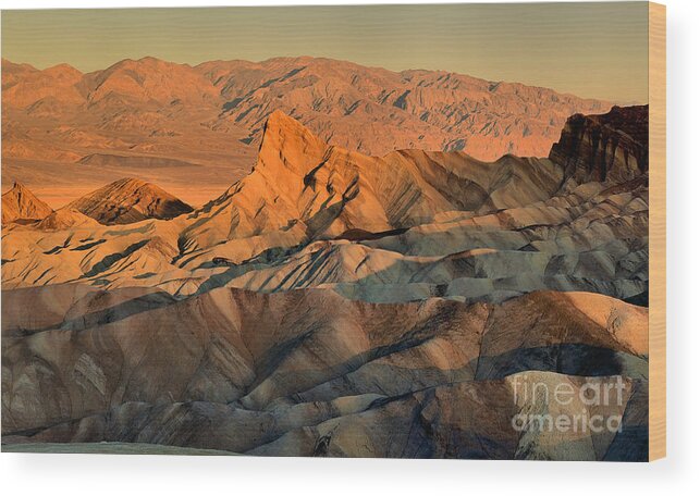 Death Valley Wood Print featuring the photograph Death Valley Zabriskie Point Sunrise Panorama by Adam Jewell