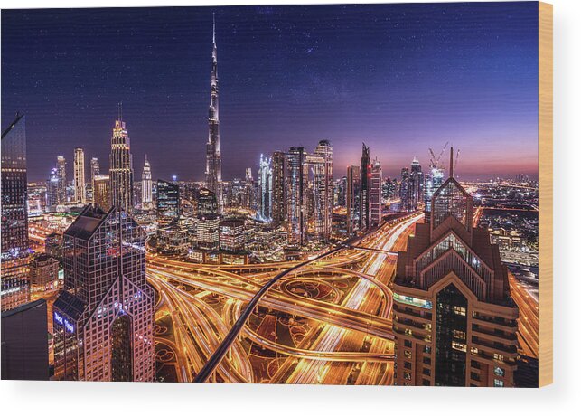 Abu Dhabi Wood Print featuring the photograph Dubai With The Stars by Serge Ramelli