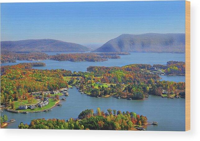 Smith Mountain Lake Wood Print featuring the photograph Fall Aerial Smith Mountain Lake by The James Roney Collection