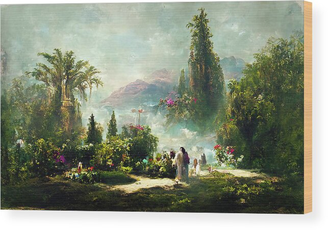 Landscape Wood Print featuring the painting Garden of Eden, 03 by AM FineArtPrints