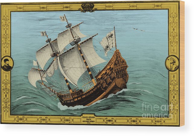 1535 Wood Print featuring the drawing Grande Hermine, Jacques Cartier Ship by Science Source