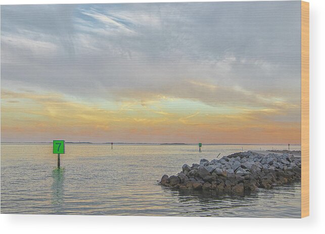 Harkers Island Wood Print featuring the photograph Harkers Island Sunset Over Core Sound by Bob Decker