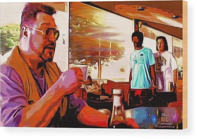 Coffee Wood Print featuring the painting Havin My Coffee - Big Lebowski Pulp Fiction Mash by Bellino