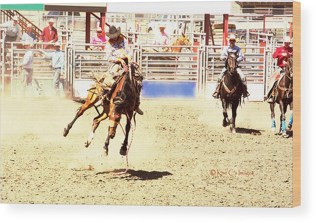 Horse Ride Wood Print featuring the mixed media Hot Bronc Ride by Kae Cheatham