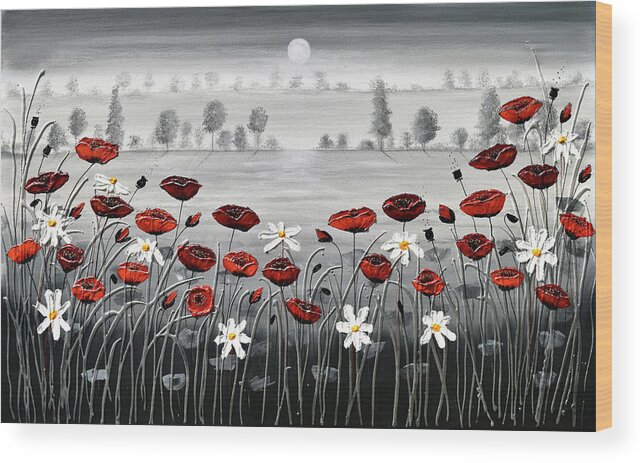 Red Poppies Wood Print featuring the painting In the Distance by Amanda Dagg