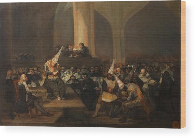 Francisco Goya Wood Print featuring the painting Inquisition Scene 1808 by Vincent Monozlay