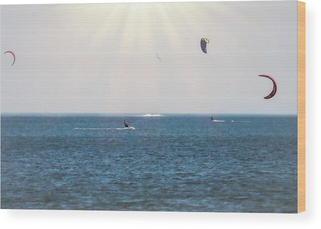 Texas Wood Print featuring the photograph Kite Surfing Fun in the Sun by Debra Martz