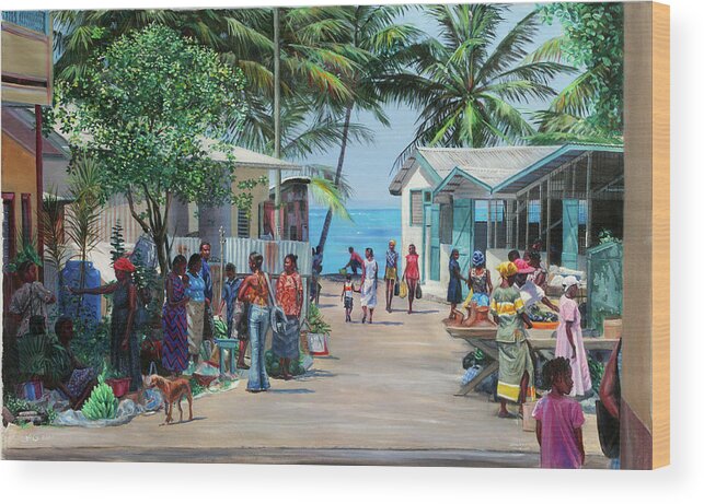 Caribbean Art Wood Print featuring the painting Laborie Market by Jonathan Gladding