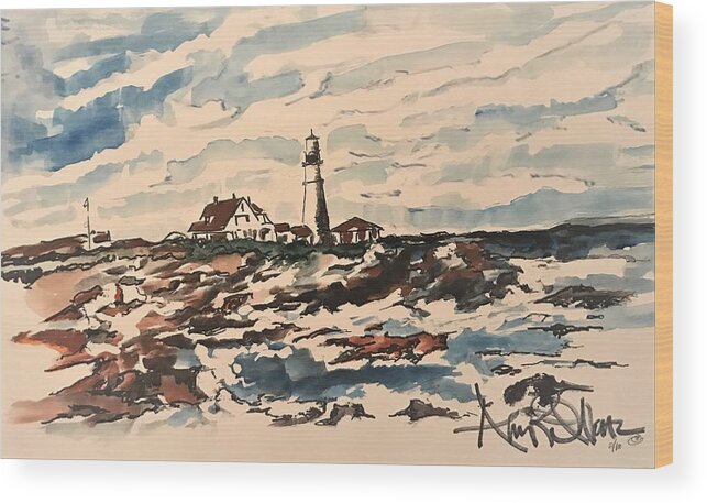  Wood Print featuring the painting Lighthouse by Angie ONeal