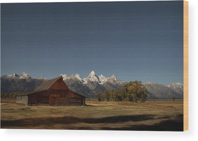 Barn Wood Print featuring the photograph Moonlight on Moulton Barn 2020 by Jean Clark
