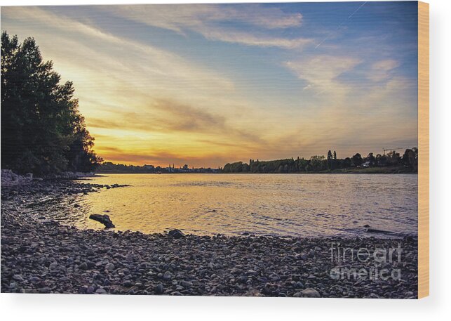Sunset Wood Print featuring the photograph Orange sunset by the Rheine riverside by Mendelex Photography