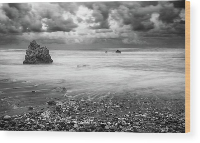Seascape Wood Print featuring the photograph Seascape with windy waves during stormy weather. by Michalakis Ppalis
