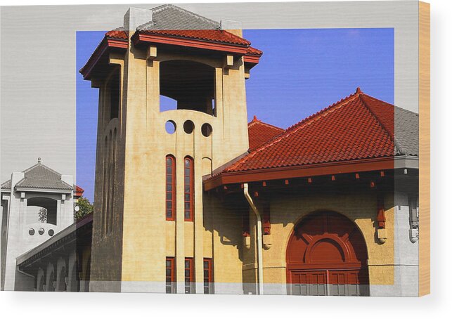 Architecture Wood Print featuring the photograph Spanish Architecture Tile Roof Tower by Patrick Malon