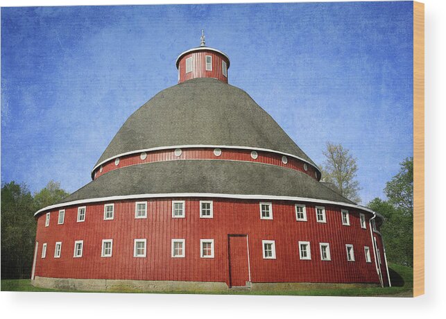 Ohio Red Round Barn In Summer Wood Print featuring the photograph Textured Manchester Red Round Barn by Dan Sproul