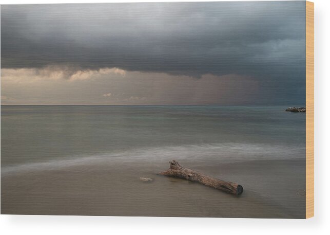 Storm Wood Print featuring the photograph The coming of the storm from ocean by Michalakis Ppalis