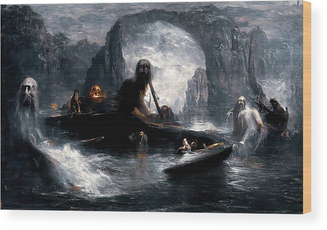 Styx Wood Print featuring the painting The damned souls of the River Styx, 02 by AM FineArtPrints