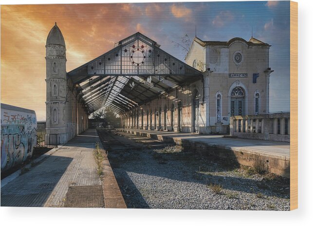 Abandoned Wood Print featuring the photograph The station that lost the rails by Micah Offman