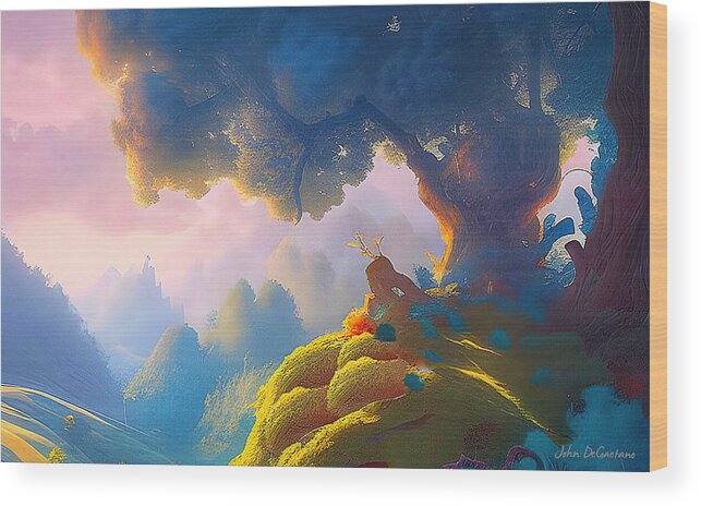 Fantasy Landscape Wood Print featuring the mixed media Top of the World by John DeGaetano