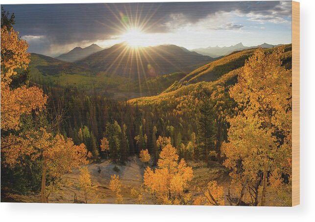 Colorado Wood Print featuring the photograph Uncompahgre Sunburst Panorama by Aaron Spong