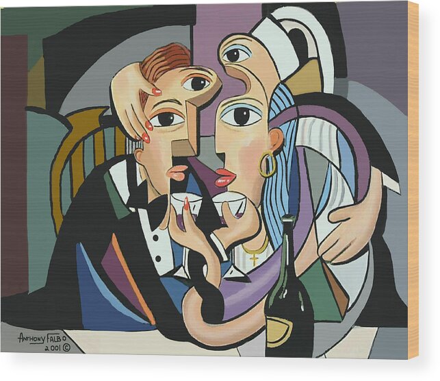  A Cubist Wedding Wood Print featuring the painting A Cubist Wedding by Anthony Falbo