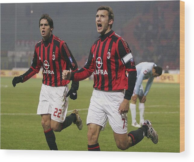 Scoring Wood Print featuring the photograph AC Milan v Treviso #1 by New Press