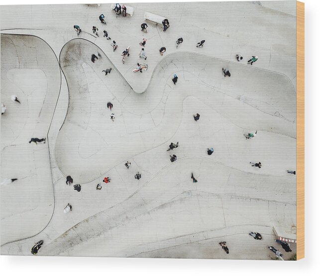 Recreational Pursuit Wood Print featuring the photograph Aerial view of skatepark #1 by Orbon Alija