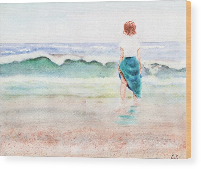 Beach Paintings Wood Print featuring the painting At the Beach #2 by C Sitton