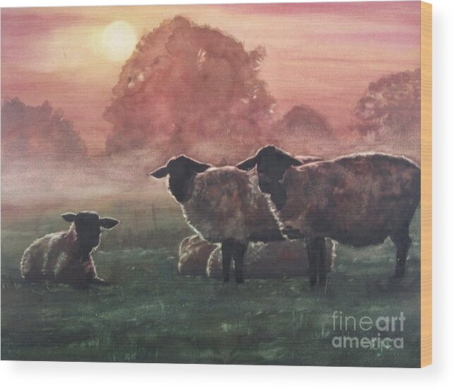Sheep Wood Print featuring the painting Good Morning by Elizabeth Carr