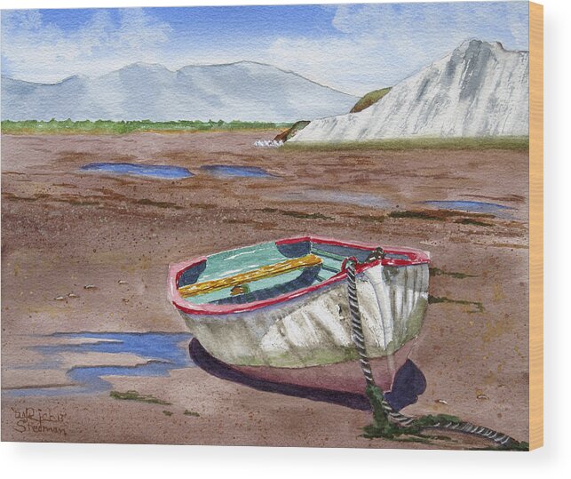 Boat Wood Print featuring the painting Low Tide #1 by Richard Stedman