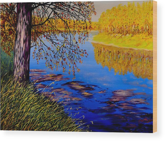 Blue Tone Wood Print featuring the painting October Afternoon by Sher Nasser