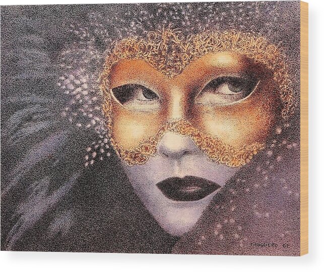 Masks Wood Print featuring the mixed media Party Face #1 by Tony Ruggiero