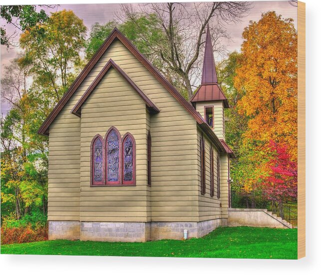Heckton Church Wood Print featuring the photograph Pennsylvania Country Churches - Heckton Church at Fort Hunter Autumn - Dauphin County #1 by Michael Mazaika