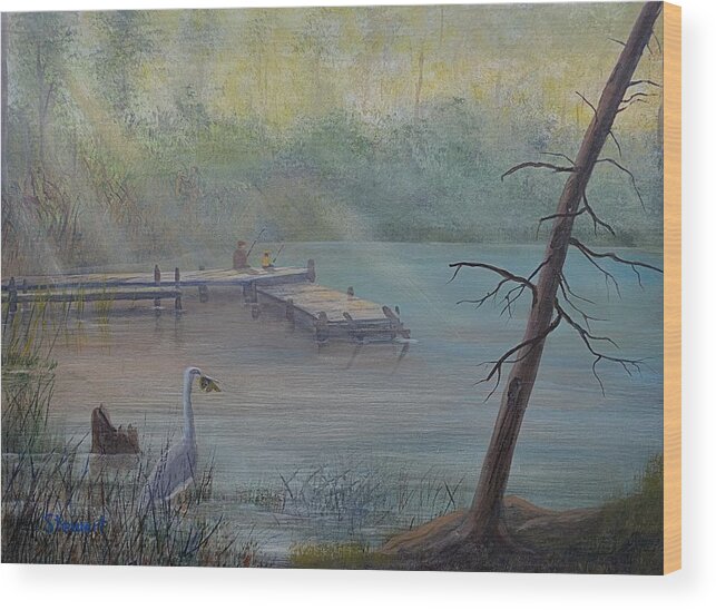 Lake Wood Print featuring the painting There's More Than One Way To Catch A Fish #1 by William Stewart